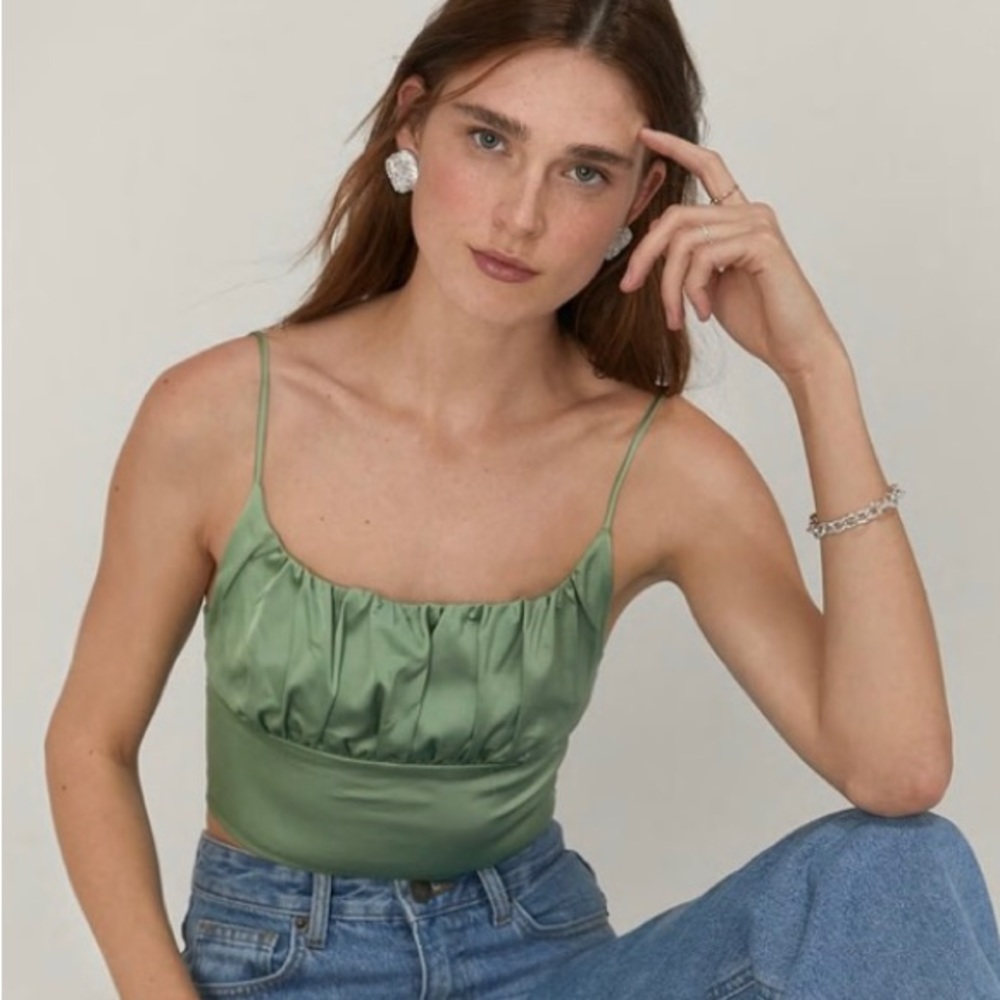 Nasty Gal Can't Be Cropped Satin Ruched Top Green
